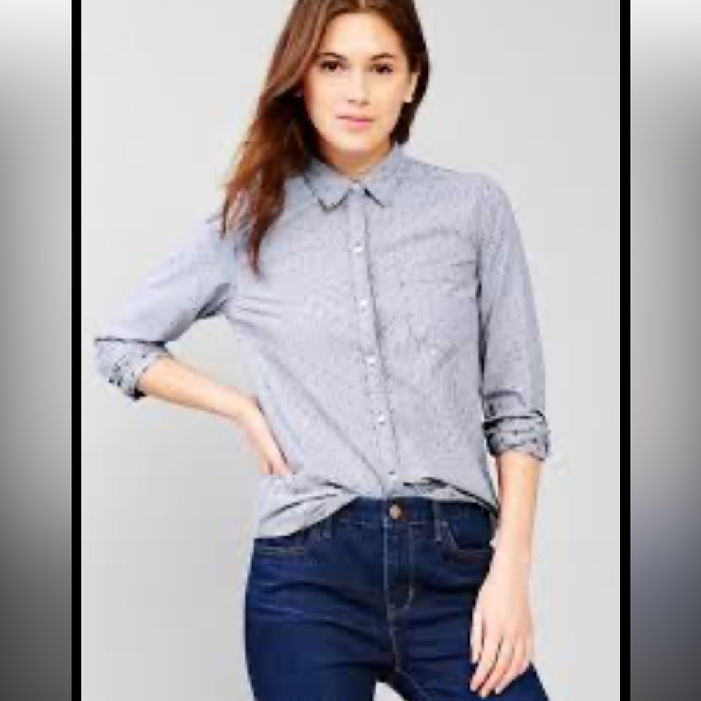 Merona Grey Long Sleeved Half Button Cotton Blouse